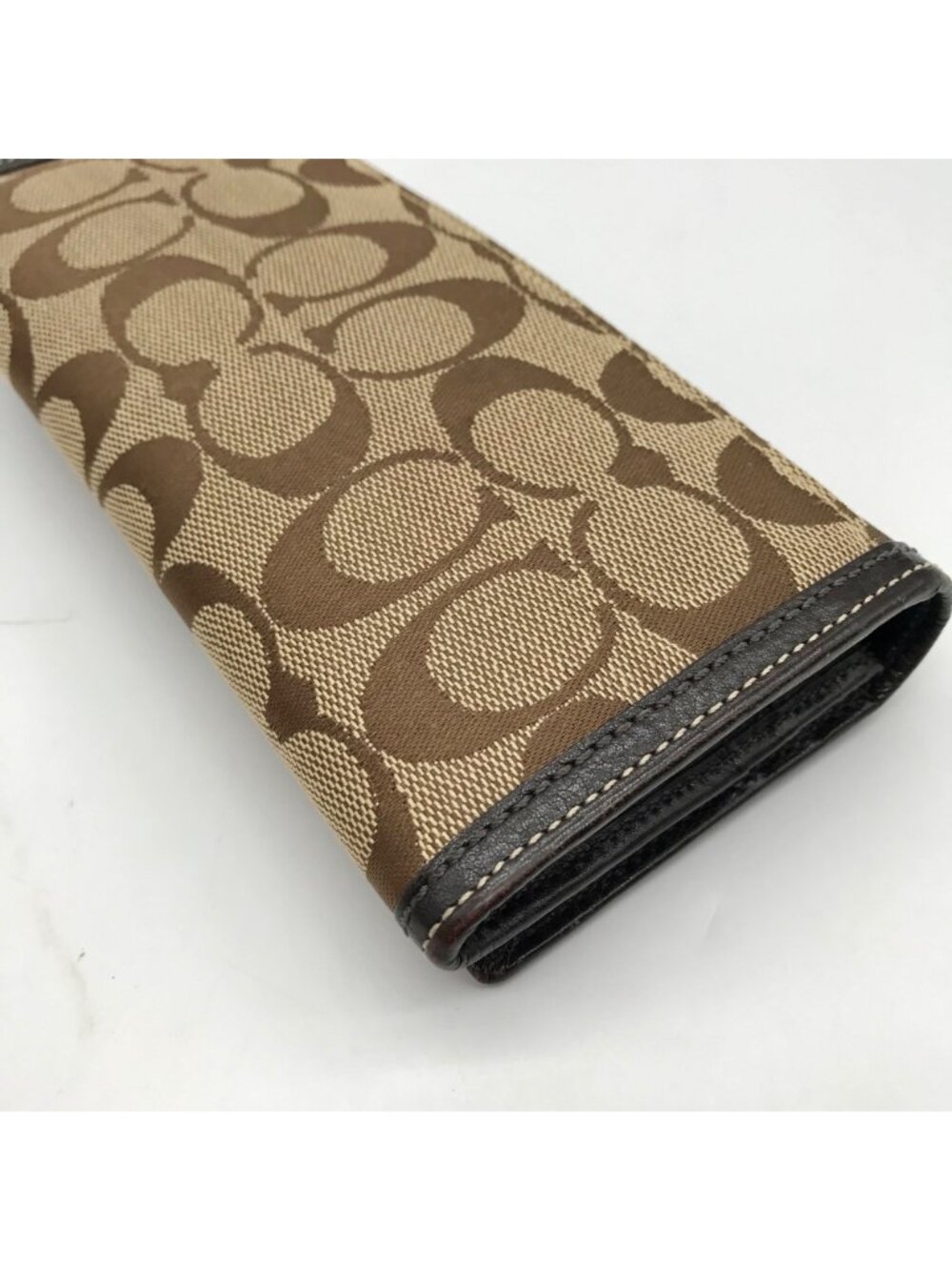 Coach Brown Canvas And Leather Monogram Trifold Wallet - Picture 8 of 12
